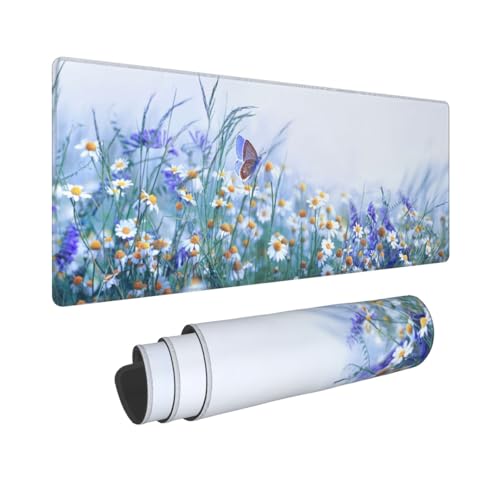 Image of Butterfly Large Gaming Mouse Pad, Extended Floral Mousepad, Big Long Flower Mouse Mat for Keyboard, Computer, (Purple, 31.5 * 11.8 in)