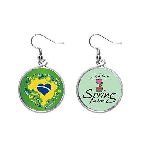 Pendientes de primavera Brasil mapas joyería colgante con forma de corazón