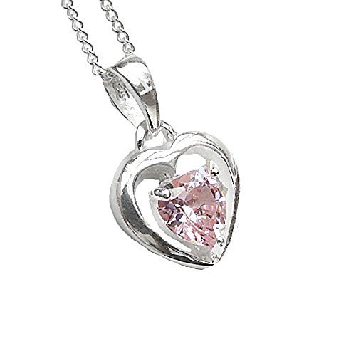 Plata de ley 925u00a0u0096u00a0Cadena de Colgante de Corazón Circonita Cúbica Rosa con caja de regalo