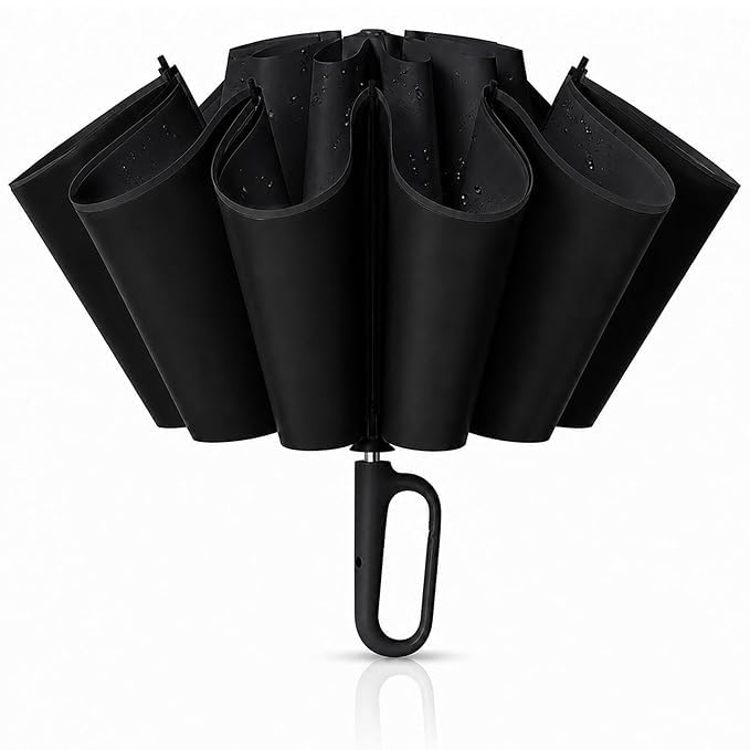 Image of UV Reversible Umbrella with Novelty Carabiner Handle, Travel-Friendly Umbrellas for Sun & Rain Protection, Windproof Compact, Automatic Open /Close, 8 Dual Ribs, Portable Umbrella for Men and Women