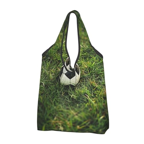 Sac à provisions réutilisable en tissu imprimé herbe verte et football