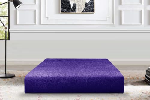 Image of Los Angeles Foldable One Seater Sofa Cum Bed, Sofa Bed 3 X 6 Feet Jute Fabric Washable Cover- Including Cushion Perfect for Living Room - Purple