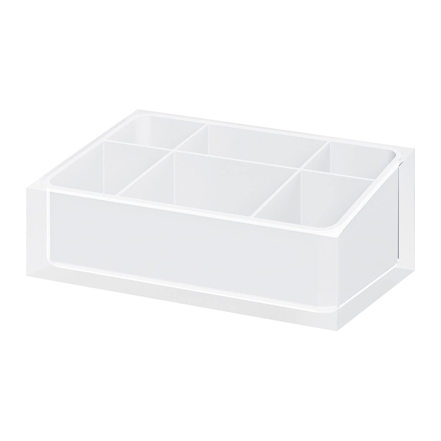 GEDY Auckland Make-up Holder White Handmade 7.5 x 19 x 11 cm Clear Resin Makeup Organizer Makeup Brush Holder with Gedy R&D Design 2 Year Warranty