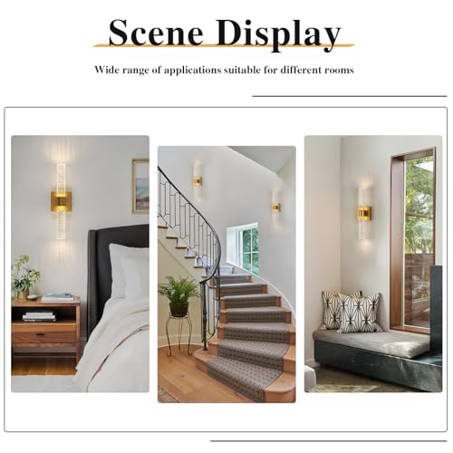Image of Crystal Wall Sconces LED Sconces 15.7 Inch Wall Lighting, Bathroom Vanity Light Fixtures, 3000K Vertical and Horizontal Wall Mounted Sconce for Bedroom Living Room Hallway,12W (Gold)