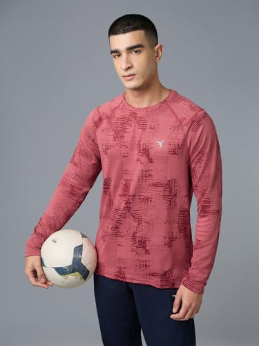 Image of TECHNOSPORT Men's Slim Fit All Over Print Jacquard Crew Neck Full Sleeve T-Shirt, Quick Dry Activewear Tee with UPF 50+ Sun Protection for Gym, Running, Sports & Everyday Wear