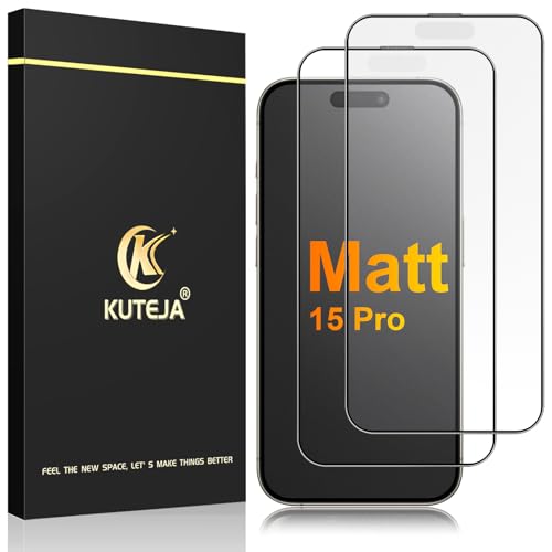 Kuteja Matt Panzer Schutz Glas für iPhone 15 Pro [2 Stück] 9H Härte Full Screen Matte Schutzfolie Anti-Fingerabdruck Blendschutz Anti-Kratzen Gehärtetem Glas Displayschutzfolie