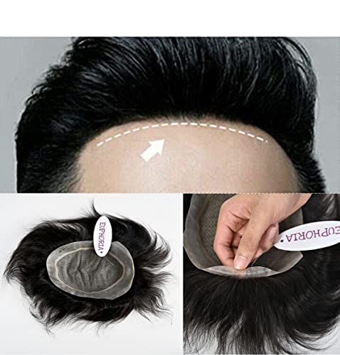 Image of EUPHORIA 0.03 mm 9x7 Original 2 LAYER AUSTRALIA Hair Patch for Men,100% Silky and Soft Natural BLACK Human Hair Wig can be Install with Hair Toupee Clips, Glue or Tape