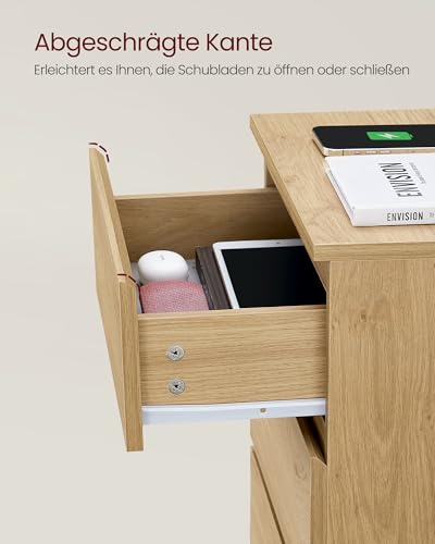 VASAGLE Nachttisch mit Steckdosenleiste, 3 Schubladen, 2 AC-Steckdosen – Ansicht 6