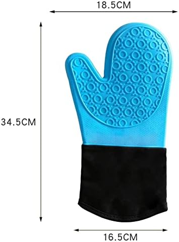 Silicone Non-Slip Oven Mitt Waterproof Heat Resistant Kitchen Gloves Long Cotton BBQ Oven Gloves (Color : Blue, Size : One Size) (Red One Size) image 5