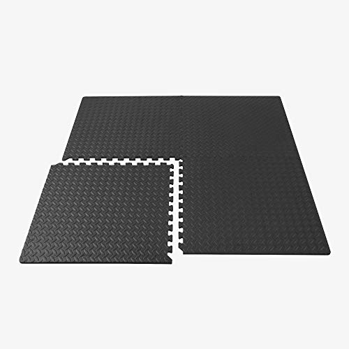 Velotas 1/2 Inch Interlocking Eva Foam Personal Fitness Mat, Diamond Plate Exercise Mats For Indoor Workout, 24 In X 24 In, Black, 48 Sq Ft (12 Tiles) #TOP4