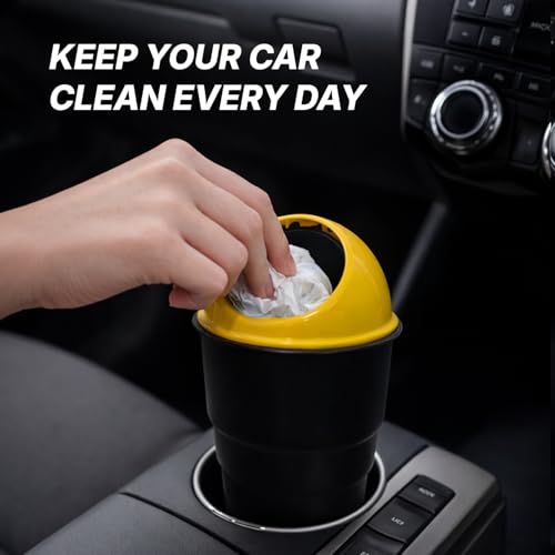 Image of HOORA Compact Car Dustbin | Mini Interior Trash Bin with One-Touch Lid | Spillproof & Leakproof | Fits Cup Holders, Door Pockets & Seat Gaps | Keeps Car Neat & Hygienic (Pack of 2)