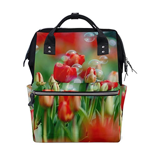 Mochila con globos de agua, tulipanes rojos, gran capacidad, bolsa de viaje multifunción para mujeres