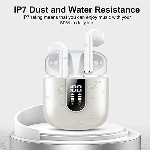 Jesebang Wireless Earbuds, Bluetooth 5.4 Headphones HiFi Stereo, Bluetooth Earbuds with ENC Noise Cancelling Mic, 36H LED Display Ear Buds, IPX7 in Ear Earphones for Phone Tablet Laptop Sports, White by Jesebang - Image 6