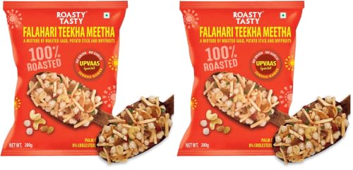 Image of Roasty Tasty Falahari Theekha Meetha Mix Roasted Namkeen Snack 200g | Oil-Free Farari Chiwda | No Onion, No Garlic Farali Namkeen | Healthy Vrat Upwas Fast Namkeen | No Cholesterol No Transfat Healthy Snack for Fasting