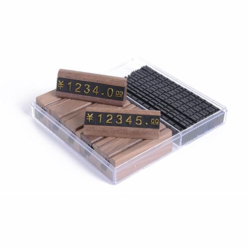 Mikankawa 値段プレート 実木値札台セット 値札台x10個&プライスカードx12組&089数字カードx36個 万の値まで表示可能 横/縦置き可能 (胡桃木-金字)
