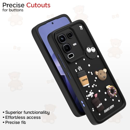 Image of Pikkme Back Cover for Infinix Note 50s 5G | 3D Bear Silicone Cute & Fun Coffee Cartoon | Full Body Protection Bumper Case (Black)