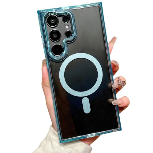 Coque Samsung A14 transparente bleue magnétique antichoc