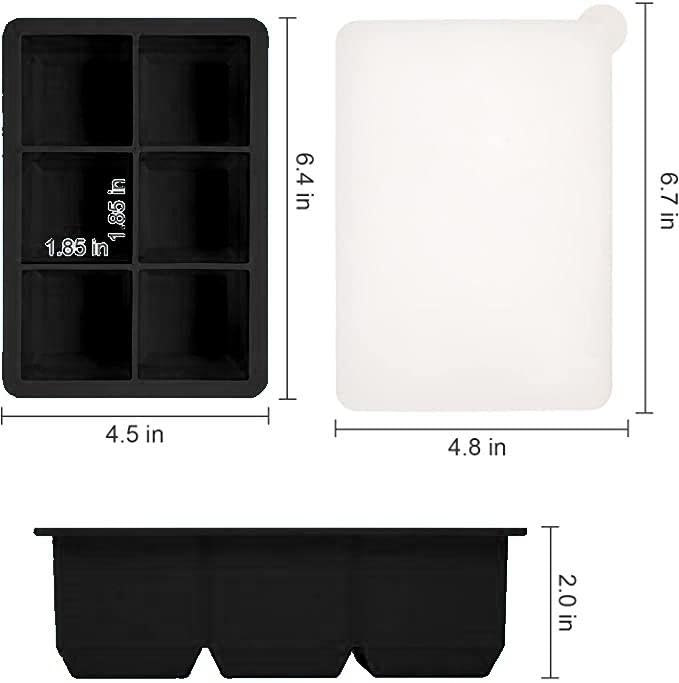 Image of Silicone Large Ice Cube Tray, 6 Square Cavities, BPA Free Food Grade Flexible Mould, Slow Melting Big Ice Blocks for Cocktails, Cold Coffee & Cold Drinks, Easy Release, Reusable, Dishwasher Safe