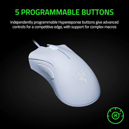 Image of Razer DeathAdder Essential White Edition - 6400 DPI Ergonomic Wired Gaming Mouse - RZ01-03850200-R3M1