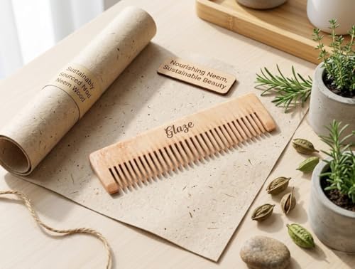 Image of Glaze Natural Wooden Pocket Comb, Anti-Static, for Beard & Hair, Pocket Size