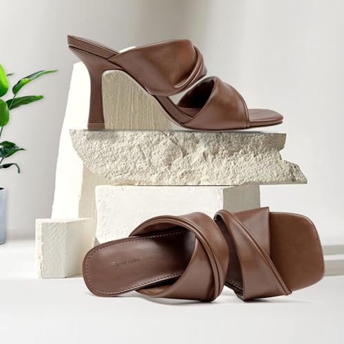 SelenePair Women's Square Open Toe High Heeled Sandals Fashion Stiletto Heel Pumps Backless Peep Toe Slip-on Dress Shoes3