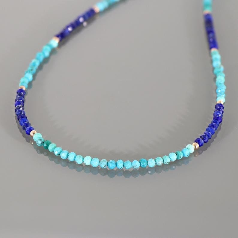 Collier turquoise naturel authentique et perles de lapis facettes