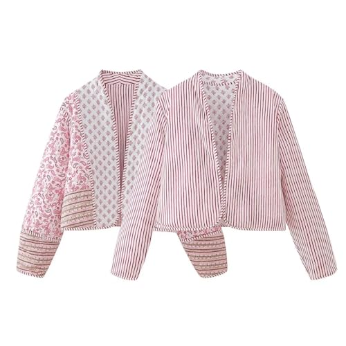 Women's Floral Quilted Puffer Jacket Y2k Cottagecore Short Padded Coats Floral Long Sleeve Cardigan Aesthetics Clothes2