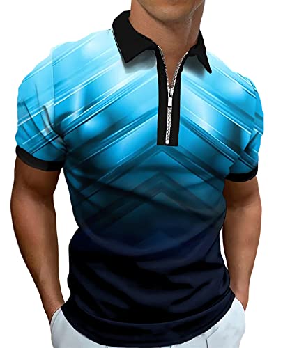 Ecosunny Men's Short Sleeve Polo Shirt Gradient 3D Printed Zip Up Casual Slim Fit Golf Shirts #TOP29