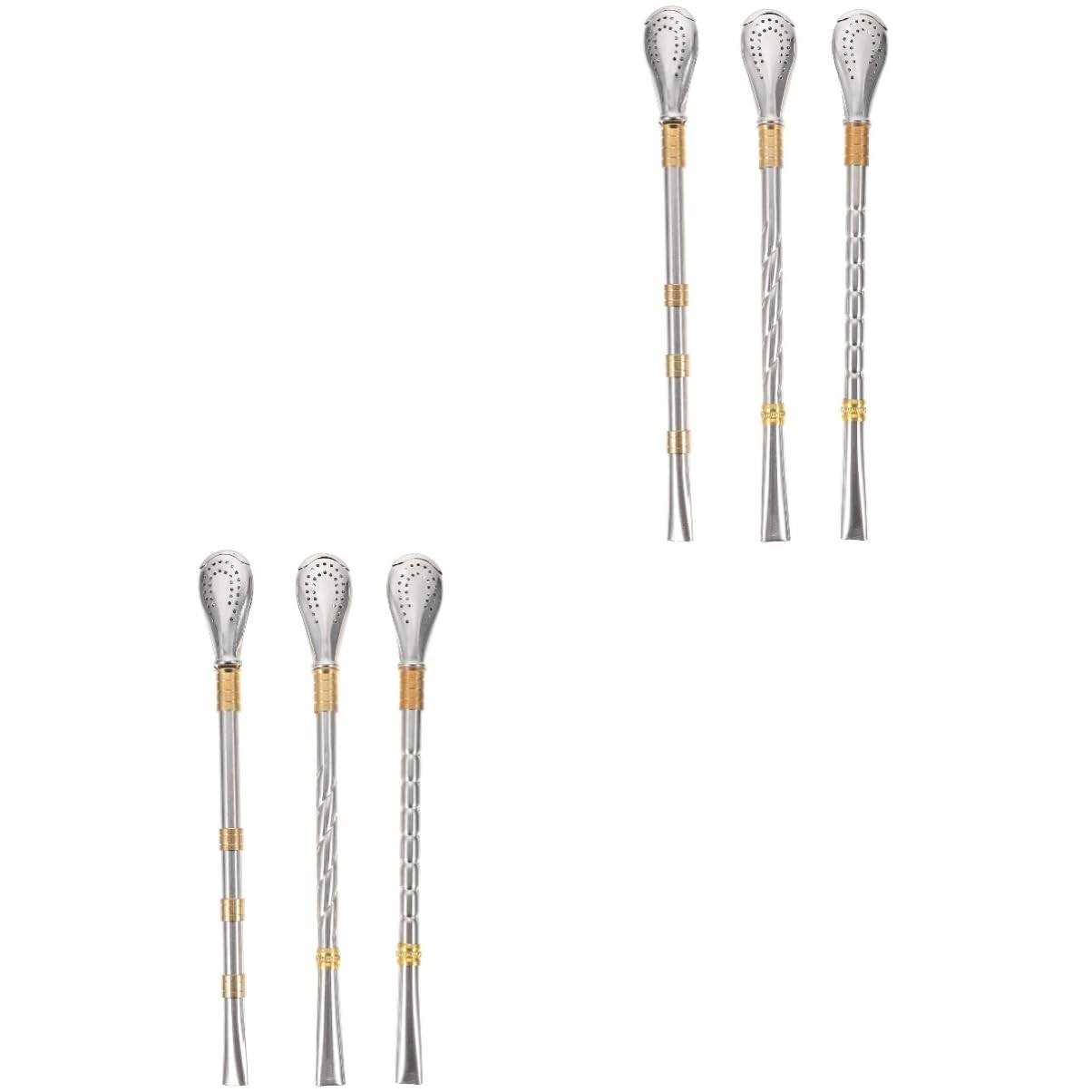 DECHOUS 6 Pcs Stainless Steel Straw Spoon Straw Stirring Spoon Stainless Steel Drinking Straws Cute Stirring Stick Cocktail Mixing Spoons Beverage Stirrer Handled Coffee Ice Cream Scoop