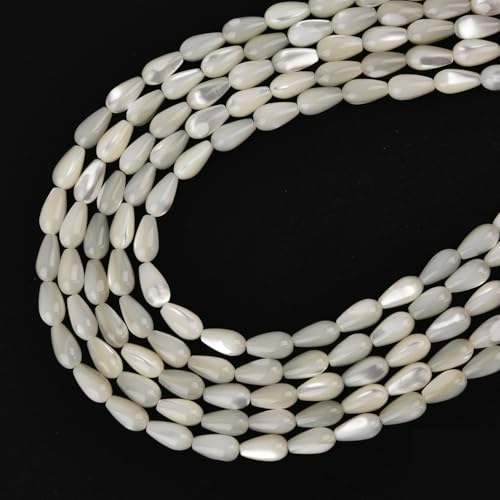 Image of HAAMIIQII Natural White Mother of Pearl Shell Beads 5x9mm Waterdrop Shape Semi Precious Stone Loose Gemstone Beads for Jewelry Making Strand 15 Inch (44-46pcs)