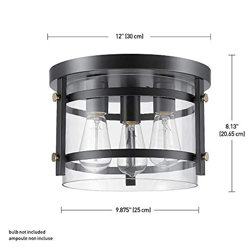 Globe Electric 60417 3-Light Flush Mount Ceiling Light, Dark Bronze, Brass Detail, Clear Glass, Ceiling Light Fixture, Light Fixtures Ceiling Mount, Home Improvement, Bedroom Lights For Ceiling #TOP2