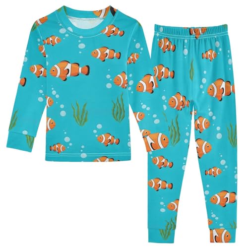 Pajama Sets Long Sleeve Cute Clownfish Underwater Pattern Soft Comfy Sleepwear 2 Piece PJS 3-8T