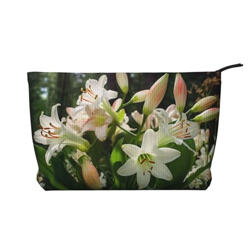 Trousse de maquillage élégante en velours côtelé imprimé hexagones et diamants bleus pour les voyages et un usage quotidien, pochette élégante pour femme, Lys en fleurs, Taille unique, Trousse de