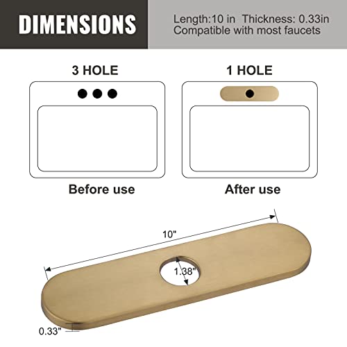 iVIGA 10" Sink Faucet Hole Cover Deck Plate (Arc Edge) for Kitchen & Bathroom Vanity Sink, Faucet Gold Escutcheon Plate Stainless Steel Outside Faucet Cover Cap for 1 or 3 Hole Mixer Tap by IVIGA - Image 4