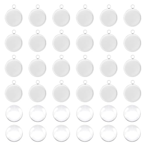 UNICRAFTALE 30 Ensembles 20mm Acier Inoxydable Pendentif Cabochon Paramètres Plat Rond Blanc Lunette Pendentif Plateaux pour DIY Boucle D'oreille Collier...