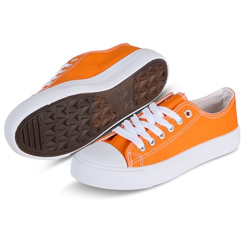 hello basics Canvas Shoes for Women Casual Low Top Orange Sneakers Fashion Womens Tennis Shoes, Orange, Size 9
