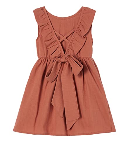 Rysly Toddler Baby Girls Cotton Linen Plaid Dress with Ruffle Back Straps and Bow Kids Casual Dress