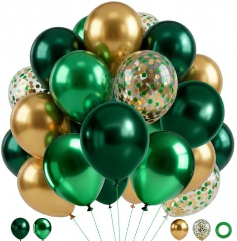 Dark Green and Gold Balloons,60 Packs 12 Inch Metallic Green Gold...