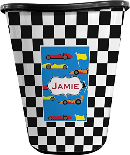 RNK Shops Personalized Checkers & Racecars Waste Basket - Double Sided (Black)