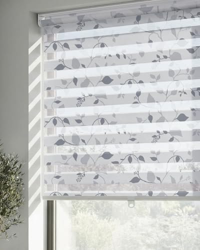 Cordless Zebra Blinds for Windows, Foggy Laurel, 22" W x 72" H