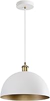 YHANFENGCY Vintage White & Gold 11.81" Rustic Farmhouse Pendant Light - Brass Socket Dome Lamp for Kitchen Island, Dining Room