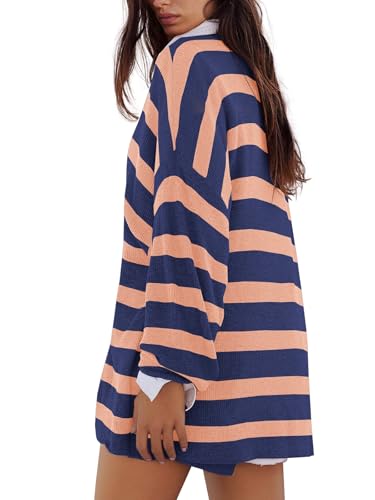 Image of Panadila Womens Striped Sweater Set Oversized Lounge Sets Matching Pajamas Long Sleeve Sweater Top and Shorts