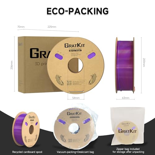 Image of Gratkit Silk Tri-Color PLA Filament,Coextrusion PLA Filament 1.75mm, -0.03mm, 1KG /Roll, Silk PLA Purple & Orange & Green
