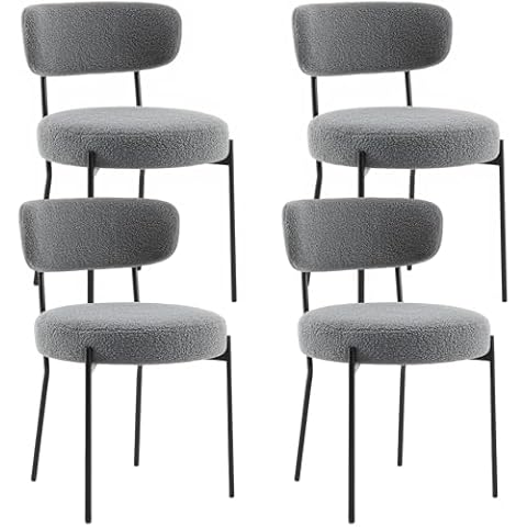 SNUGWAY Boucle Dining Chairs Upholstered Round Mid Century Modern with Curved Backrest Metal Legs for Kitchen Dining Room, Vanity, Living Room Cover