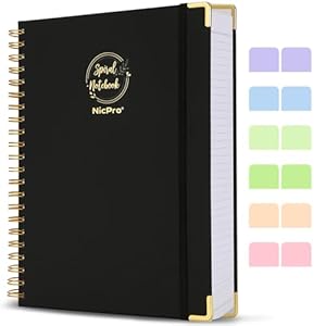 Nicpro Spiral Notebook 8.5'' x 11'', A4 Large Black Hardcover Notebook Journal for Women Men, 300 Page 100 GSM Paper, College Ruled Notebook for School Note Taking Work Business Journal Daily Writing