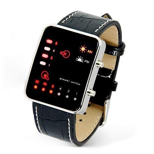 Reloj de pulsera digital binario con pantalla LED de piel sintética para hombre, portátil y útil