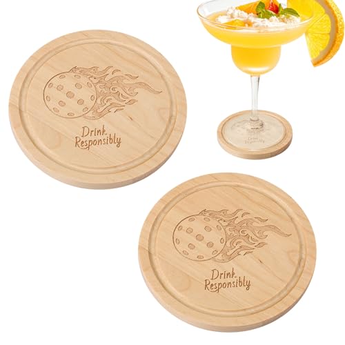 2 Pezzi di Sottobicchieri per Bevande Pickleball, Sottobicchieri Rotondi in Legno da 10 cm Divertenti Sottobicchieri Pickleball per Caffè Cocktail Birra Regali Pickleball per Uomini e Donne
