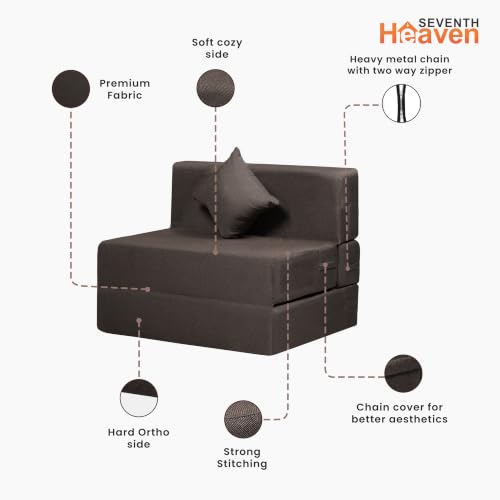 Image of Seventh Heaven Rejioce 1 Seater 6 * 3 Jute Fabric Washable Cover Sofa Cum Bed with 1 Cushion 1 Seater Single Foam Fold Out Sofa Cum Bed (Finish Color - Brown Delivery Condition - Pre-Assembled)