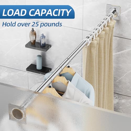 Image of CorkLatta Chrome Shower Curtain Rod,1 Inch Diameter Stainless Steel Adjustable Spring Tension Rods 32 to 68 inch,with Holders,Anti-Slip,Curtain Rods No Drilling(1 Pack)