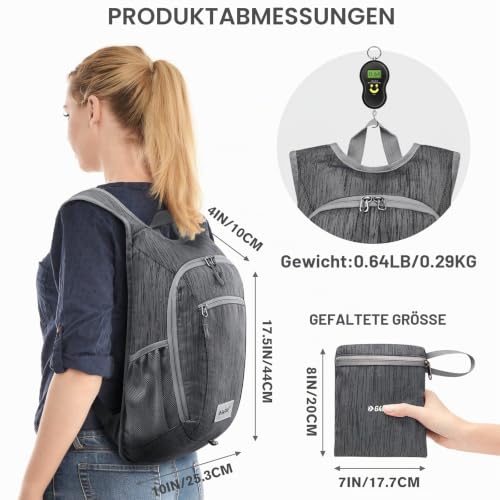 G4Free 10/15/20L Faltbarer Rucksack Klein, Wanderrucksack Leicht – Ansicht 2